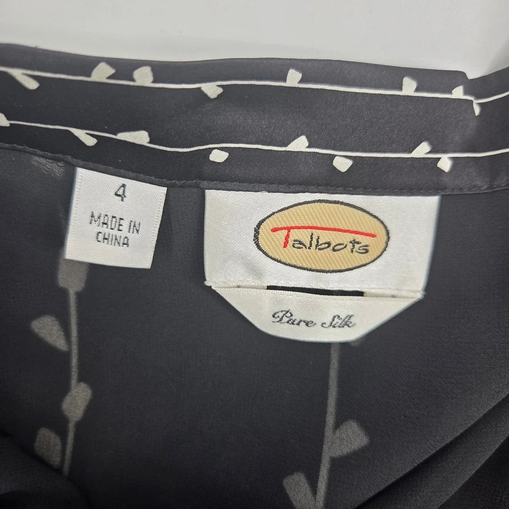 Talbots Silk Midi Skirt 4 Black Floral Art-Inspired Boho Cottagecore Vintage - Picture 5 of 8